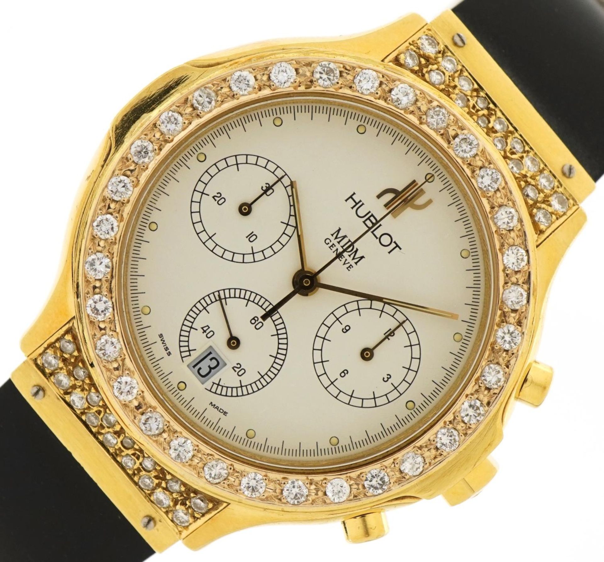 Hublot, 18ct gold and diamond Hublot MDM 1621.3 wristwatch, reference 251132, with black rubber