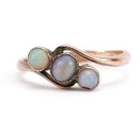 9ct rose gold cabochon opal three stone crossover ring, size M, 1.8g : For further information on