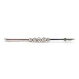 18ct white gold and platinum diamond five stone bar brooch housed in a Mappin & Webb tooled