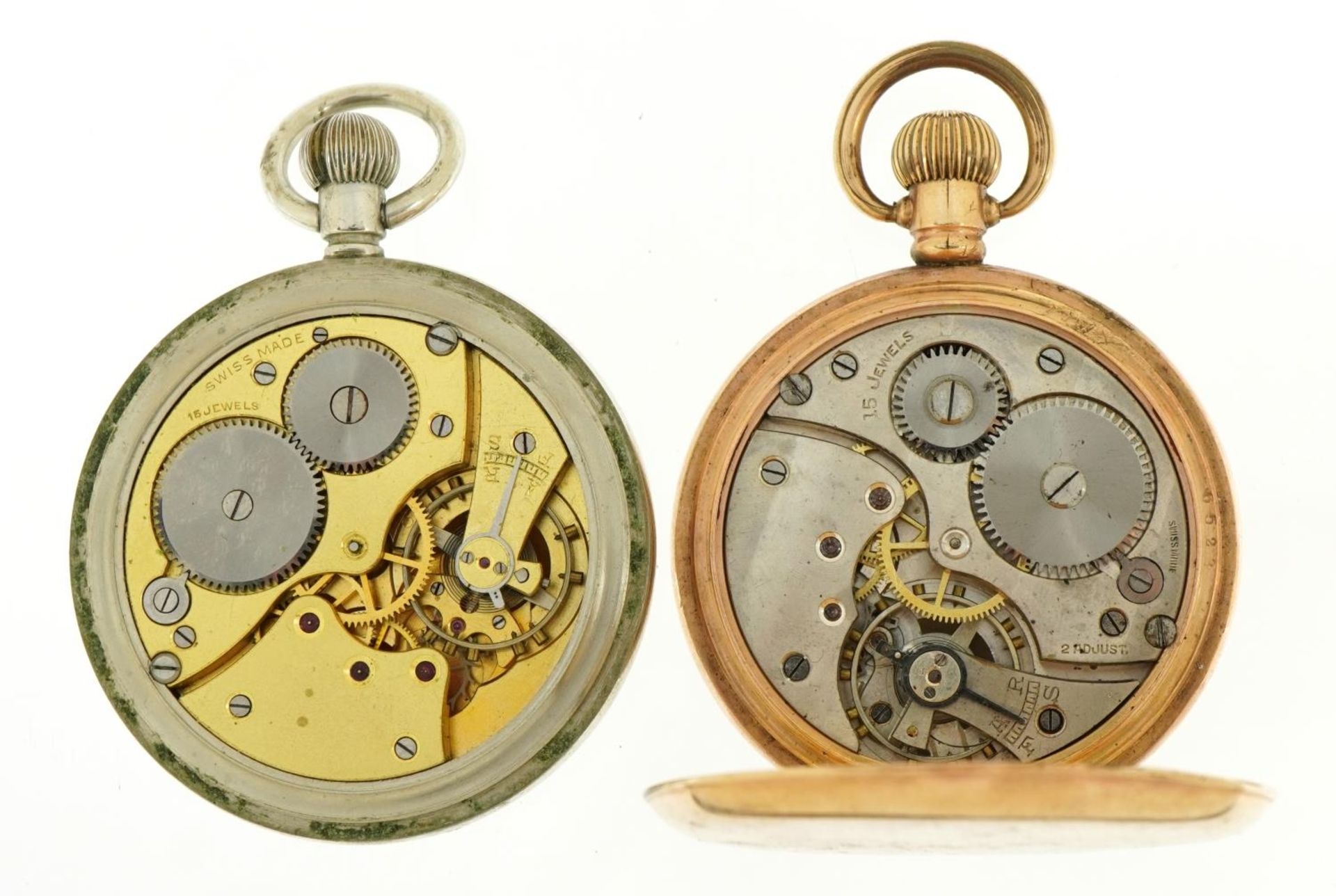 Gentlemen's gold plated half hunter pocket watch and a white metal open face pocket watch, each with - Bild 4 aus 7
