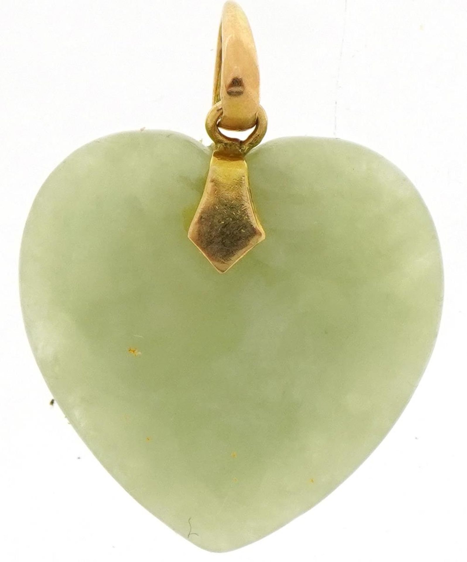 Gold mounted jade love heart pendant, possibly Chinese, 2.7cm high, 3.8g : For further information