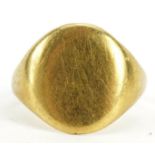 Unmarked gold signet ring, tests as 18ct, size Q, 6.4g : For further information on this lot