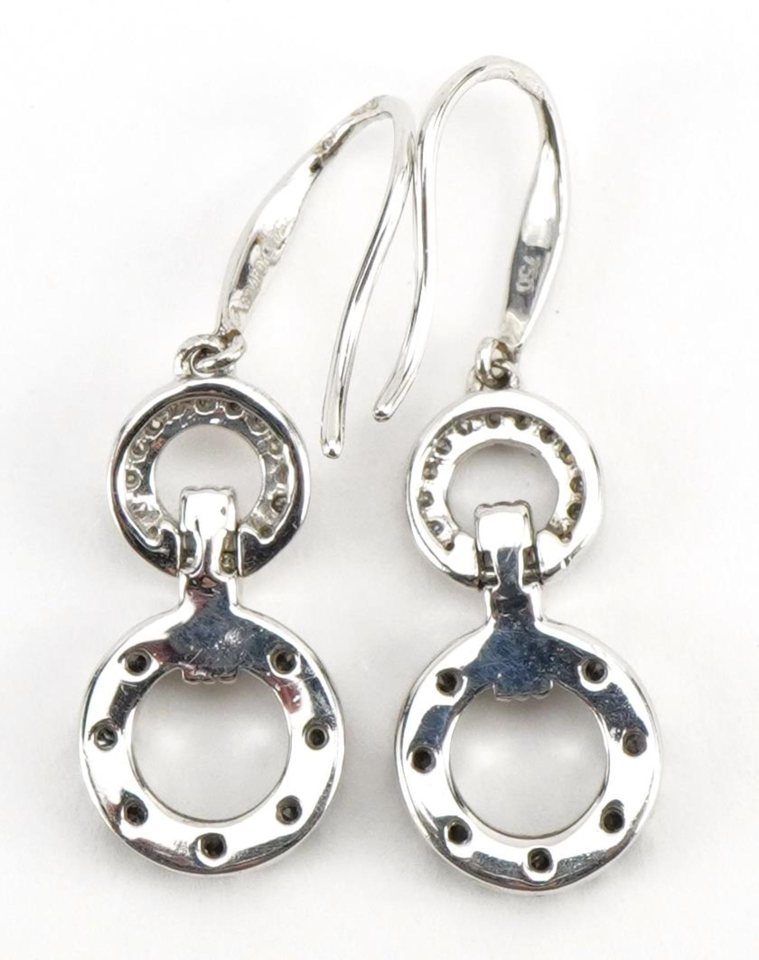 Pair of 18ct white gold sapphire and diamond hoop design drop earrings, 2.6cm high, 3.4g : For - Image 2 of 3