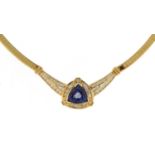 14k gold tanzanite and diamond snake link necklace, the tanzanite approximately 10.5mm x 10.7mm x