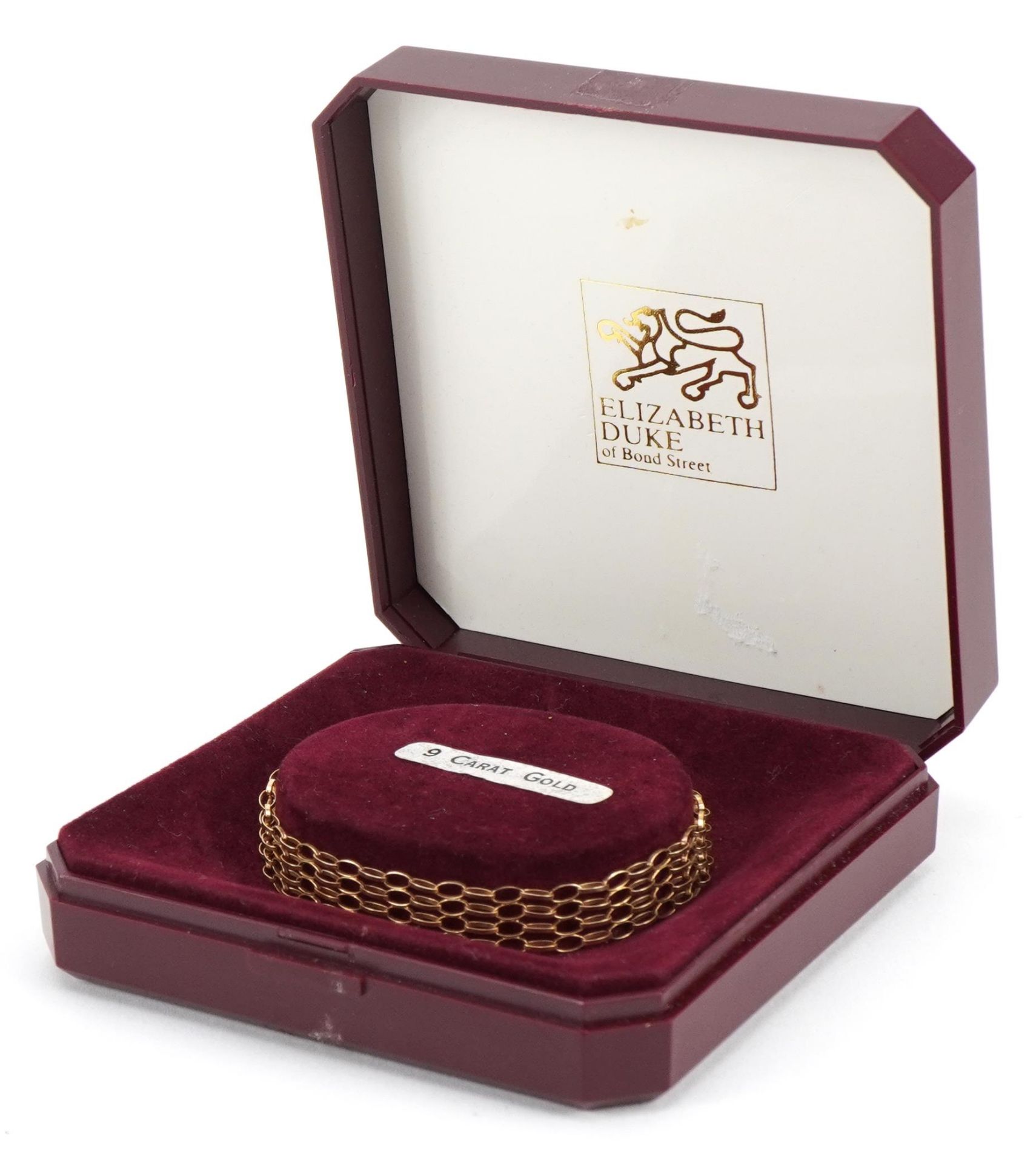 9ct gold four row gate link bracelet housed in an Elizabeth Duke box, 18.5cm in length, 2.9g : For - Image 7 of 8