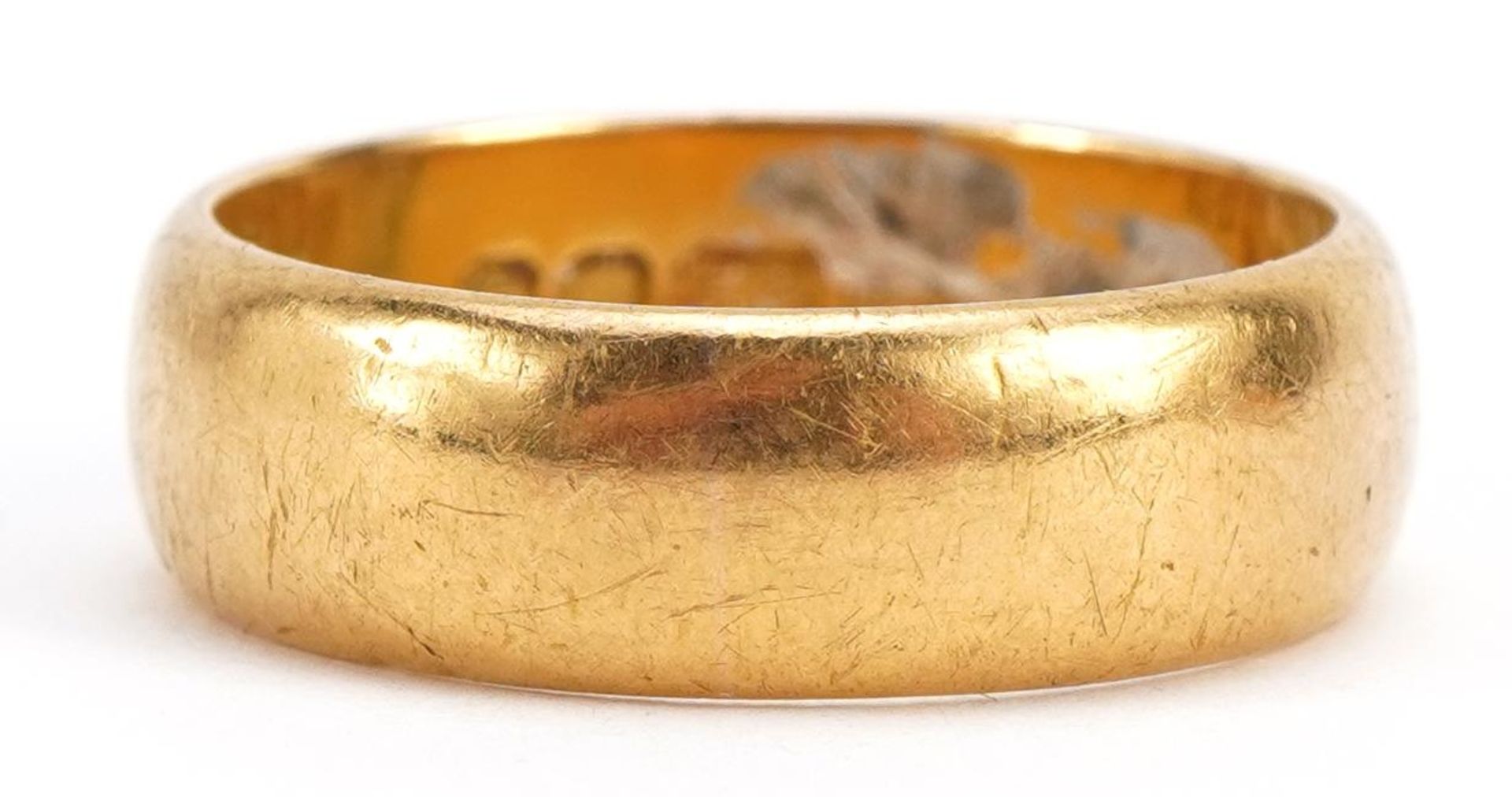 22ct gold wedding band, size P/Q, 8.2g : For further information on this lot please contact the