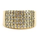 14k gold diamond five row ring, size L, 7.4g : For further information on this lot please contact