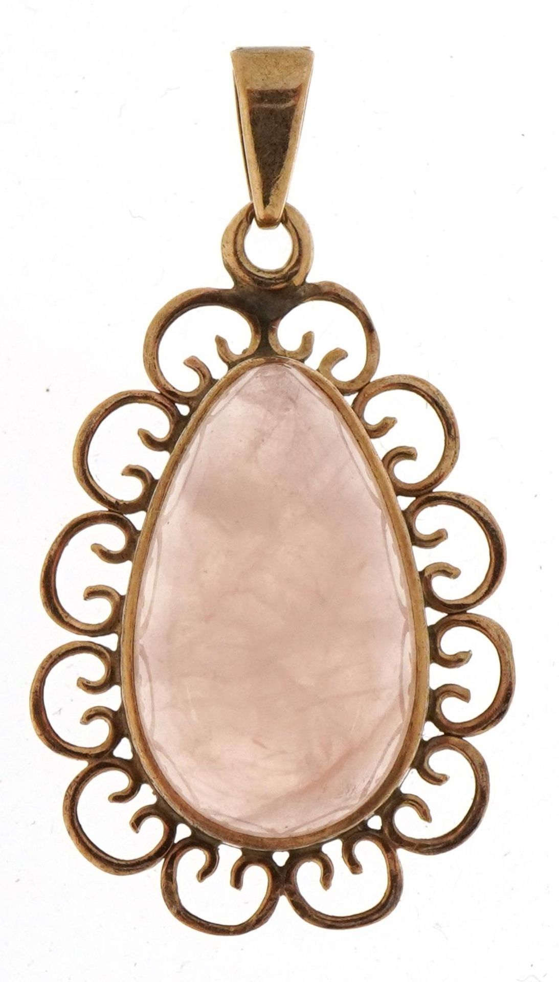 9ct gold cabochon rose quartz teardrop pendant, 3.1cm high, 2.7g : For further information on this