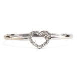 9ct white gold love heart bangle set with clear stones, 6.5cm wide, 10.0g : For further