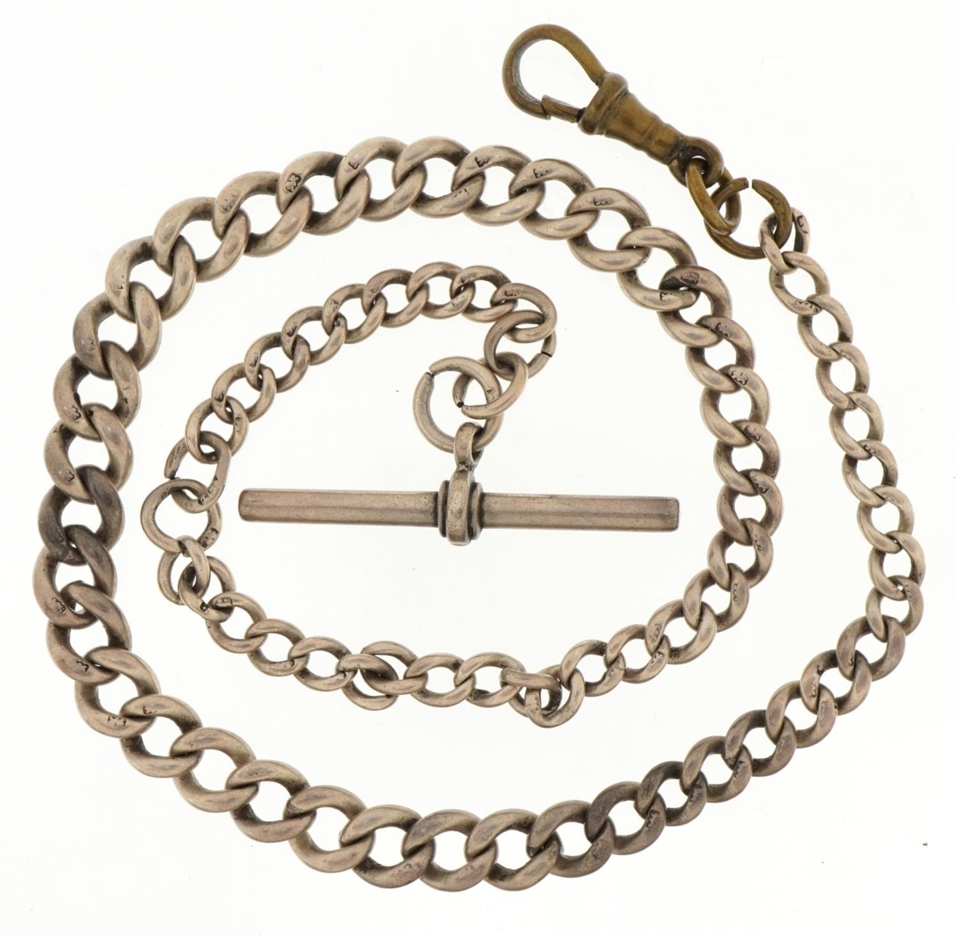 Gentlemen's silver watch chain and T bar, 40cm in length, total 32.8g : For further information on - Image 2 of 2