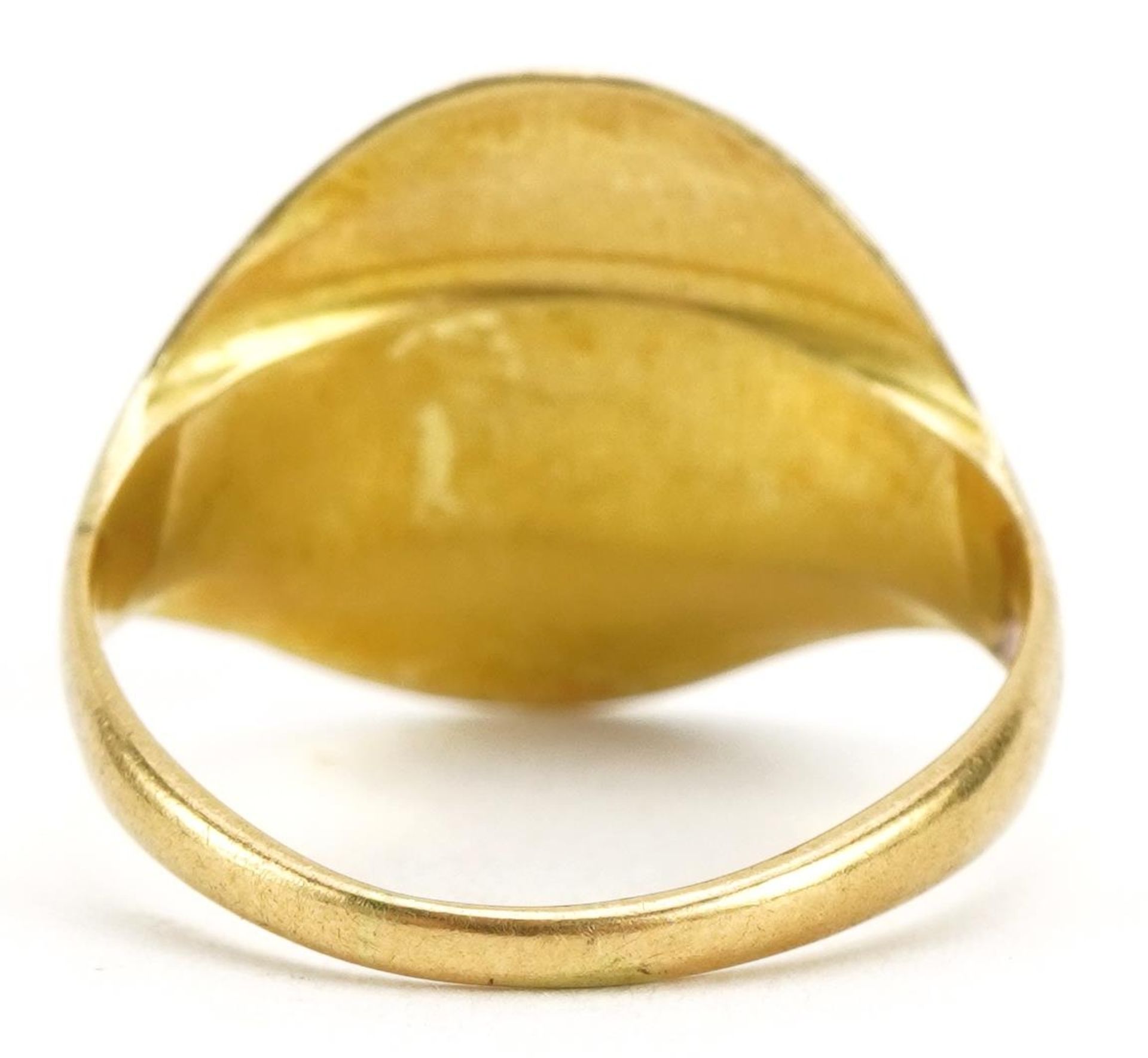 Unmarked gold signet ring, tests as 18ct, size Q, 6.4g : For further information on this lot - Image 2 of 3