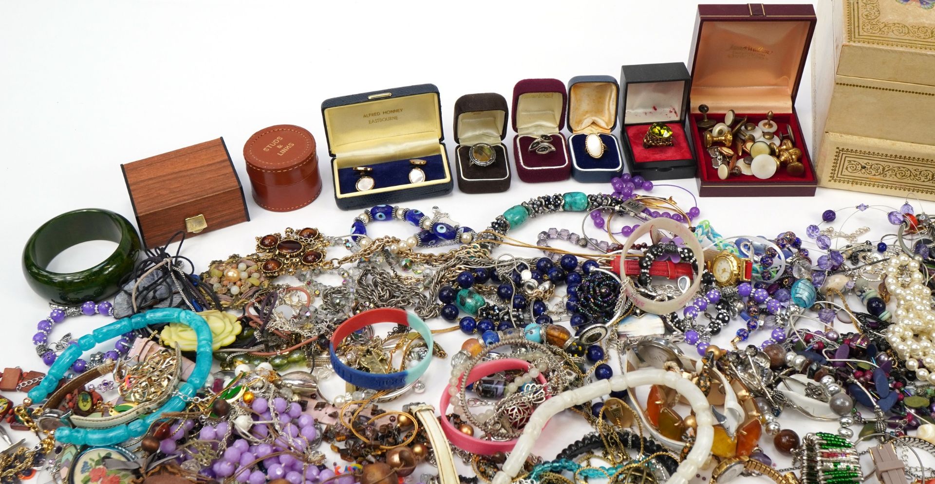 Large collection of vintage and later costume jewellery and a cantilever jewellery box, including - Image 2 of 7