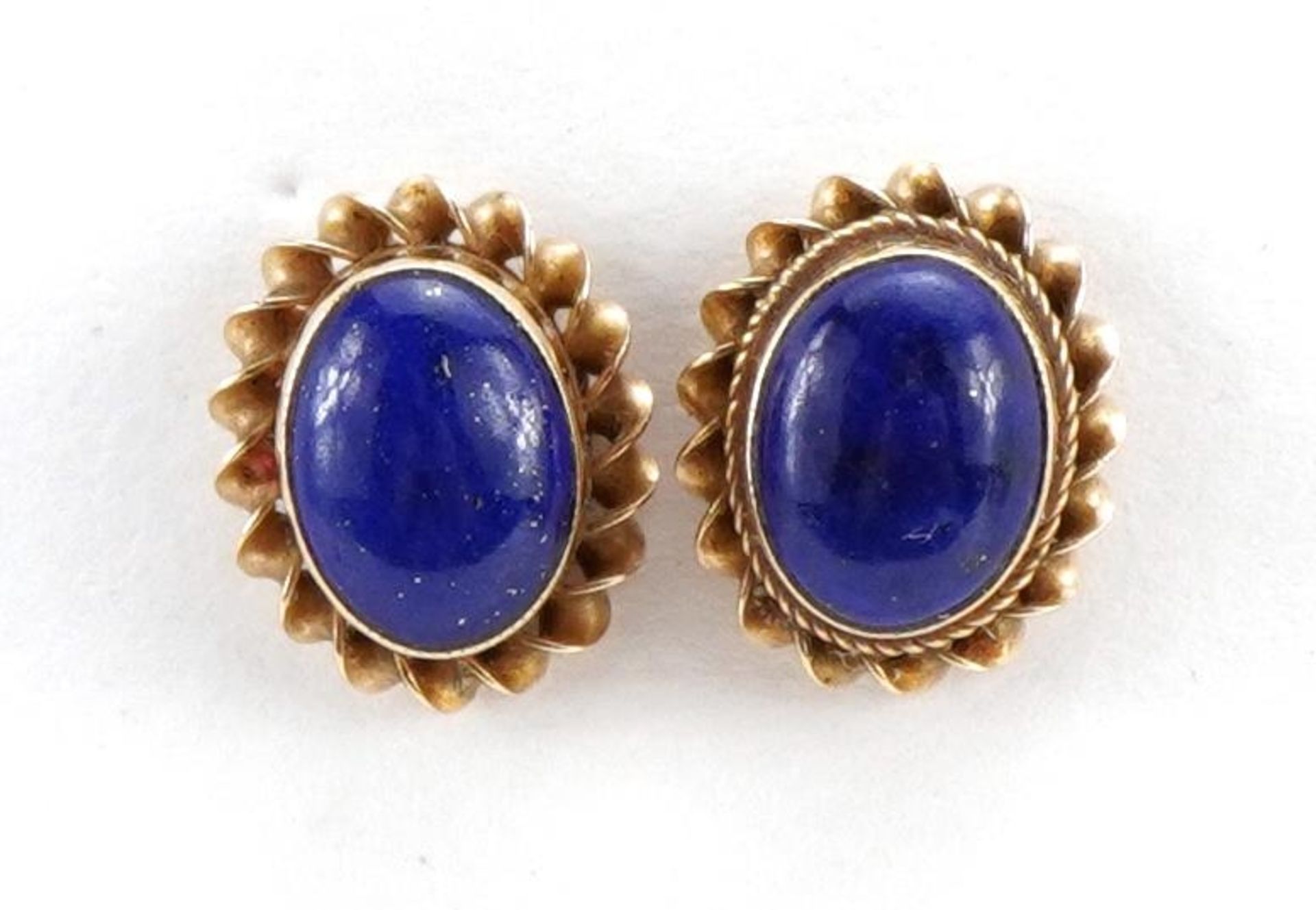 Pair of 9ct gold cabochon lapis lazuli stud earrings, 1.2cm high, 1.9g : For further information - Image 2 of 4