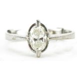 14ct white gold diamond solitaire ring, the diamond approximately 0.52 carat, size K/L, 3.2g : For