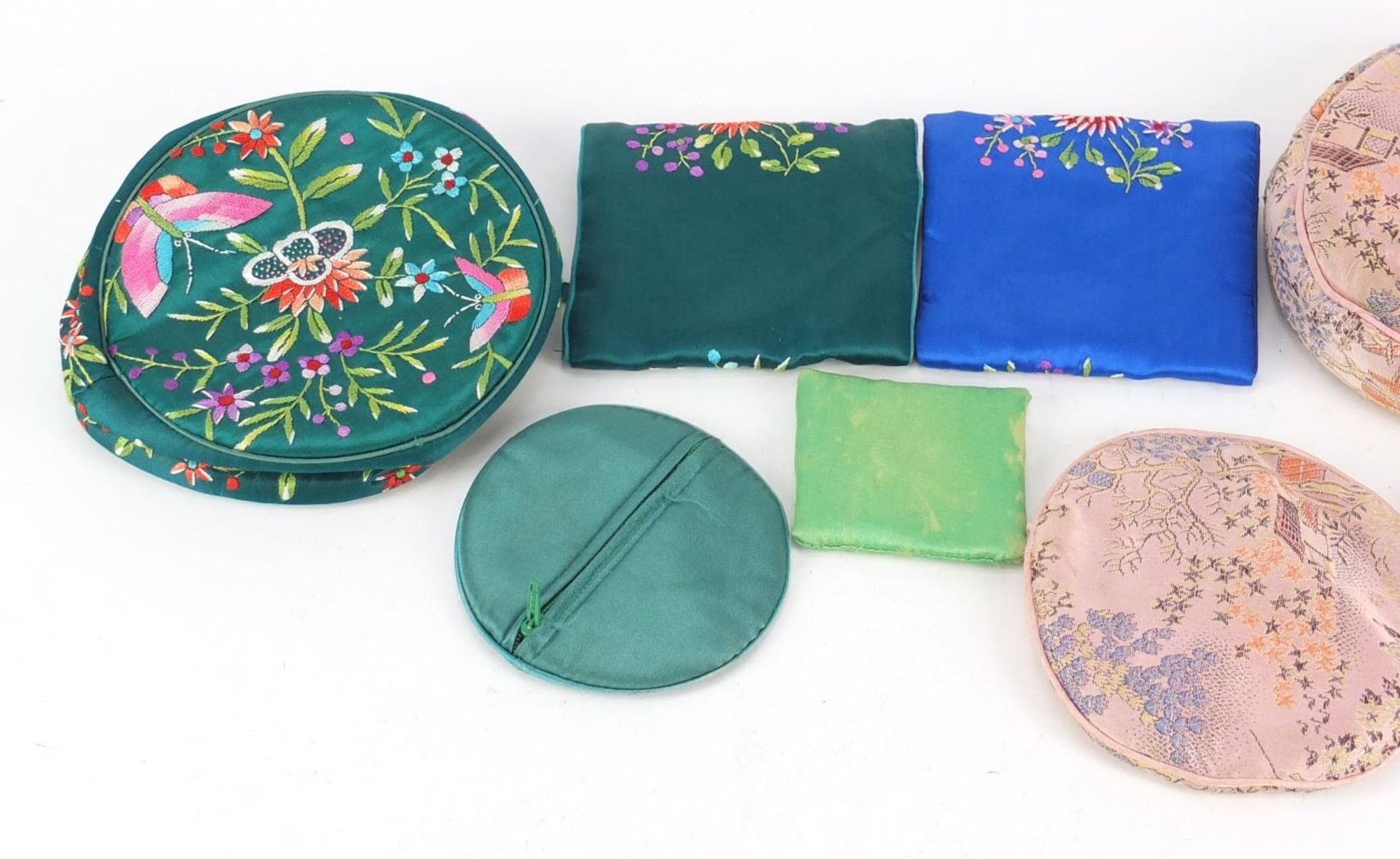 Nine Chinese jewellery cases including silk examples embroidered with flowers and butterflies : - Image 6 of 7