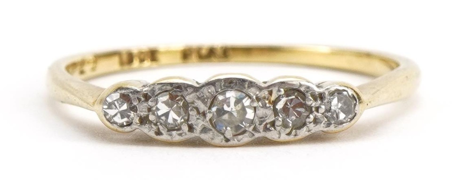 18ct gold and platinum diamond five stone ring, size L/M, 1.6g : For further information on this lot