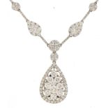 18ct white gold graduating Riviere diamond collar necklace with teardrop cluster set with three