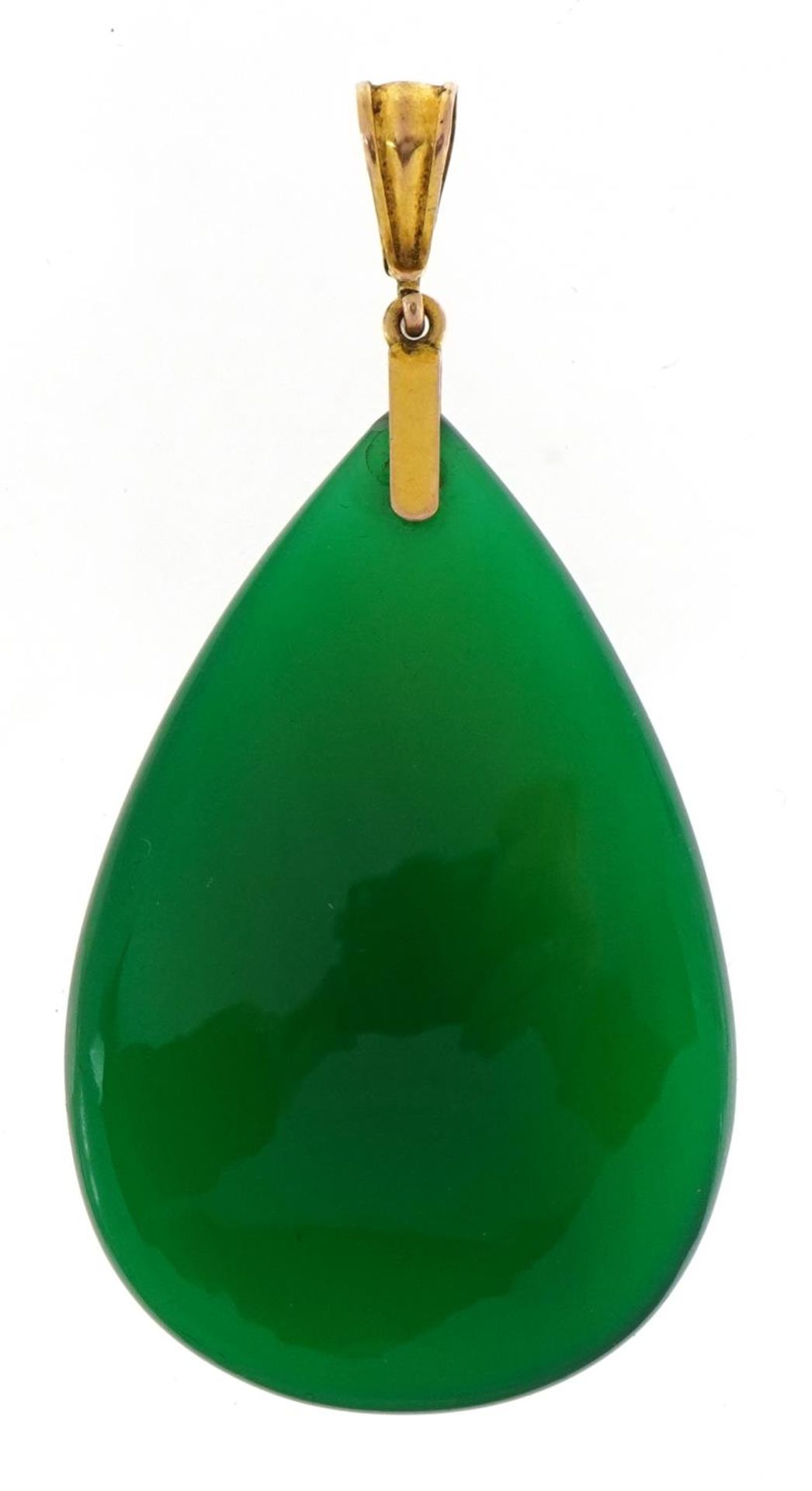 Large green stone tear drop pendant with 9ct gold suspension loop, 6.4cm high, 18.5g : For further - Image 2 of 4