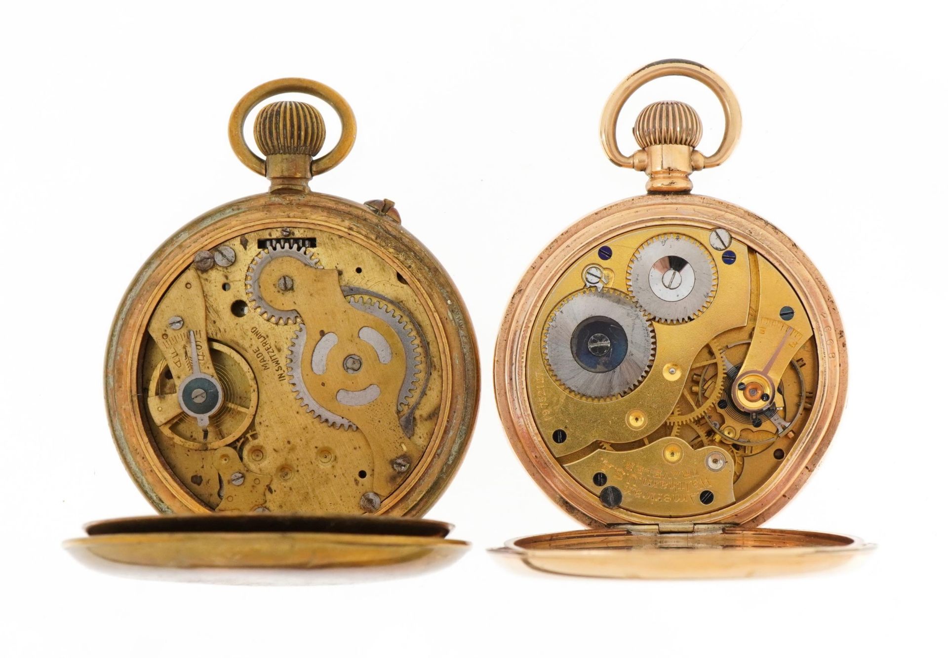 Two gentlemen's gold plated pocket watches comprising Waltham Traveller and full hunter Bentima, the - Bild 5 aus 7