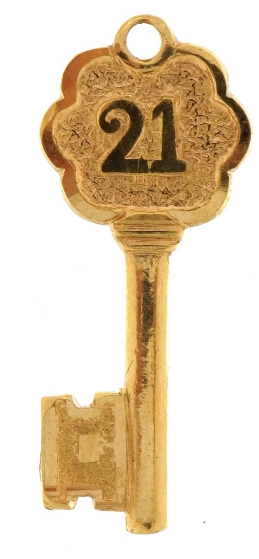 9ct gold '21' key charm, 2.6cm high, 1.8g : For further information on this lot please contact the