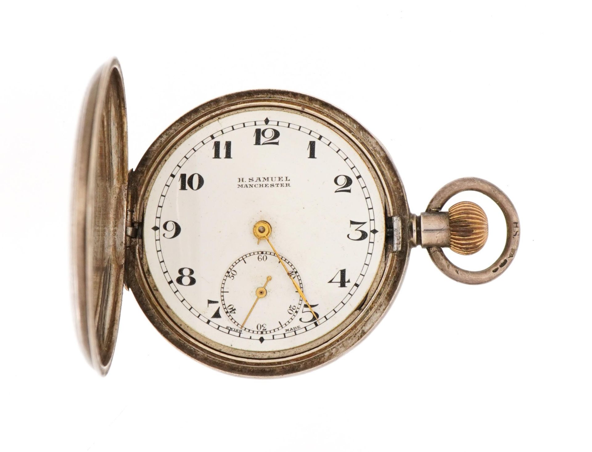 H Samuel, gentlemen's silver half hunter pocket watch, the case numbered 569654, London import - Bild 2 aus 6