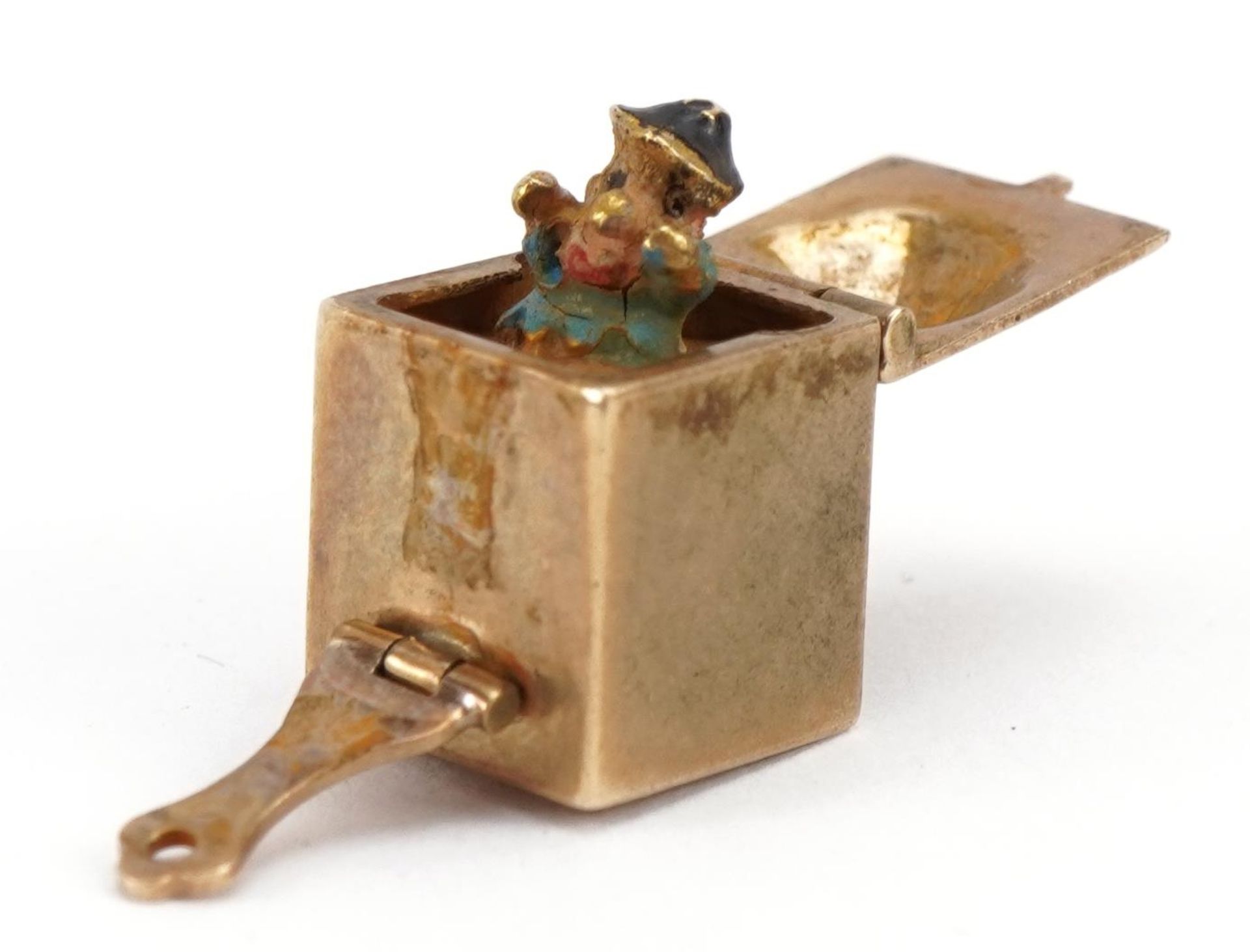9ct gold and enamel Jack in the box charm, 1.2cm high when closed, 3.4g : For further information on - Bild 2 aus 4