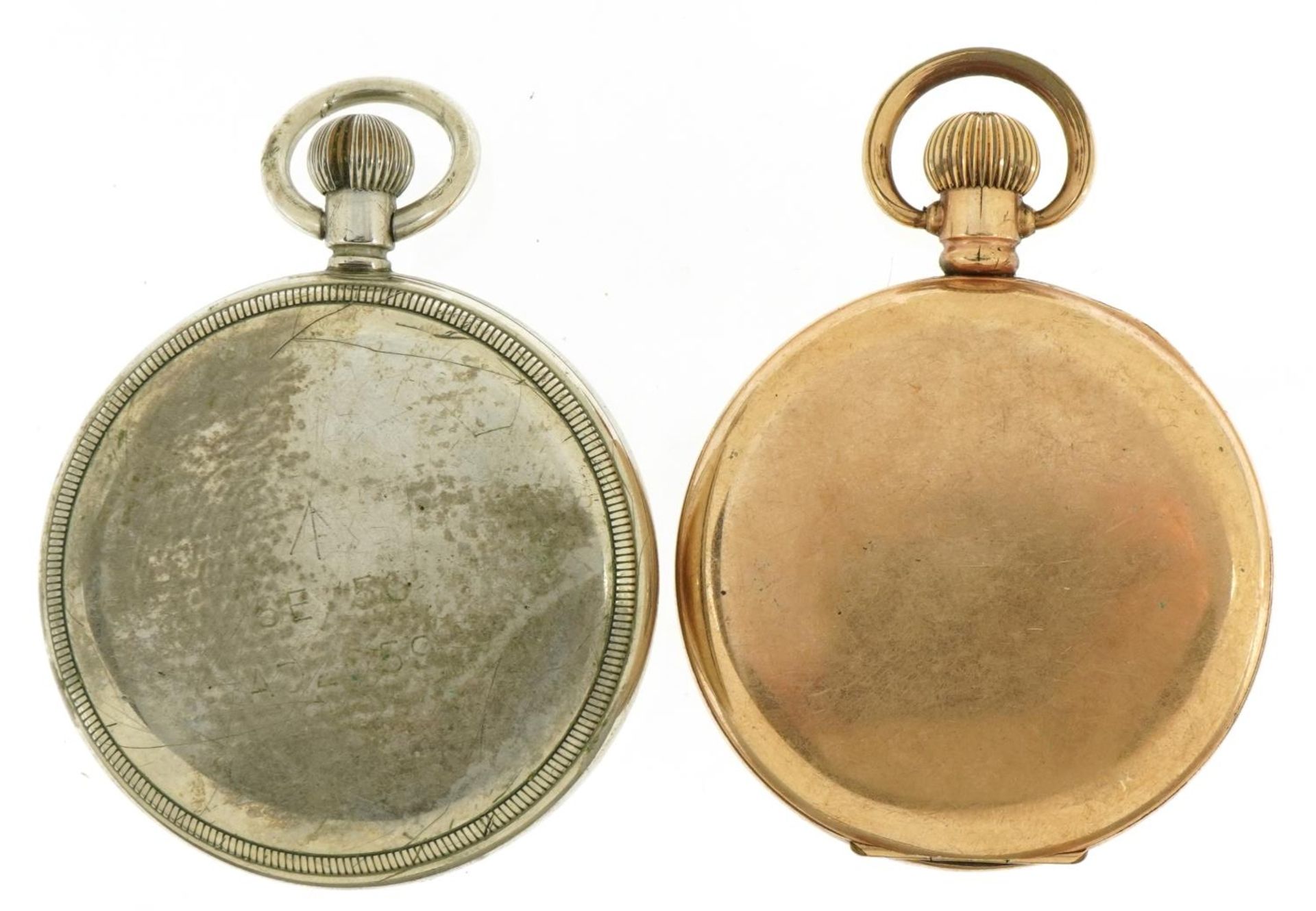 Gentlemen's gold plated half hunter pocket watch and a white metal open face pocket watch, each with - Bild 3 aus 7