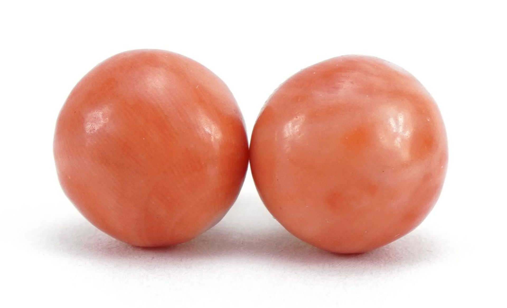 Pair of 9ct gold coral ball stud earrings, 1.1cm in diameter, 3.9g : For further information on this