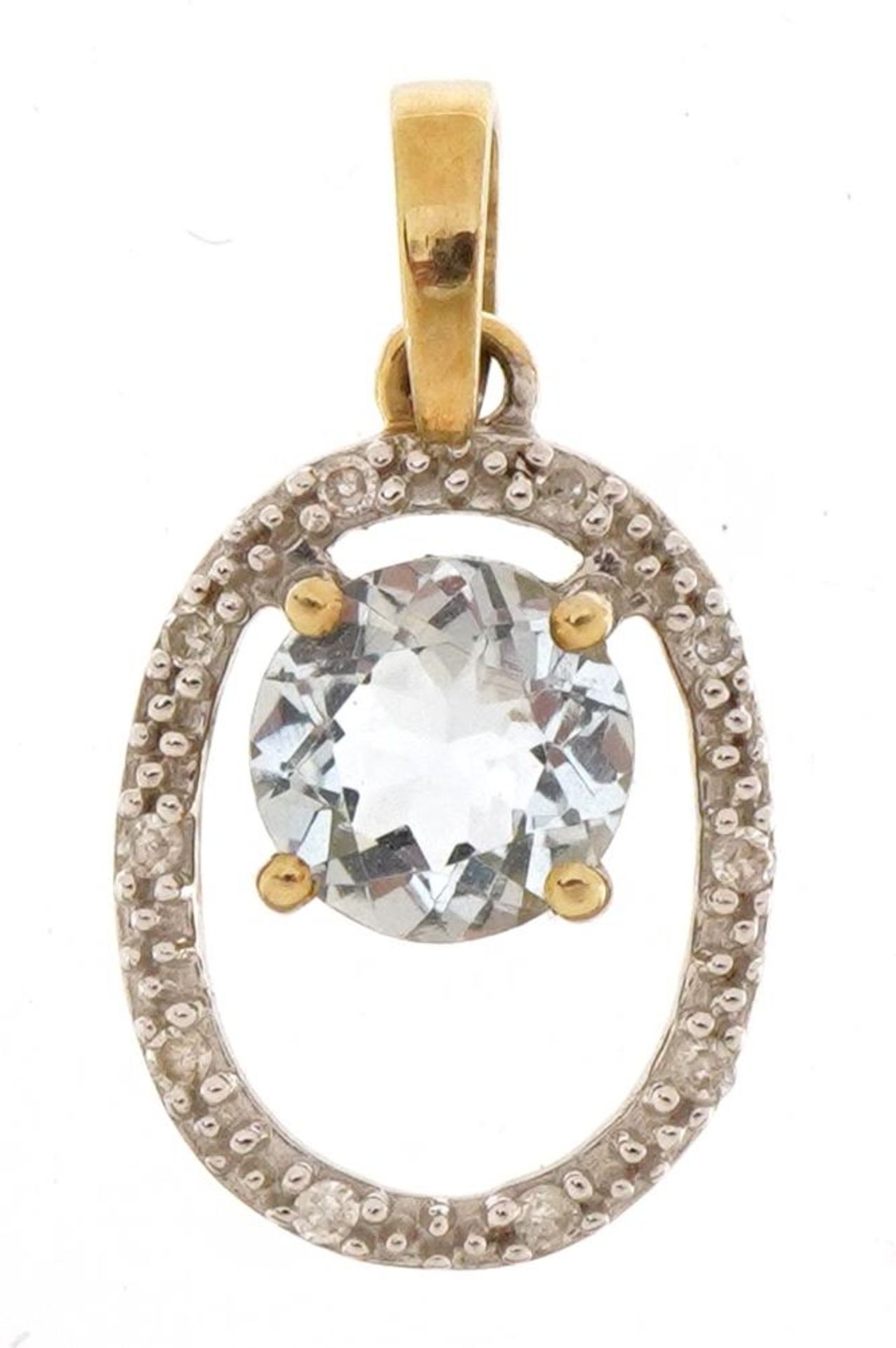 9ct gold aquamarine and diamond oval drop pendant, 1.9cm high, 1.1g : For further information on