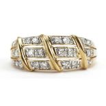 9ct gold diamond three row ring, total diamond weight approximately 0.25 carat, size N, 2.5g : For