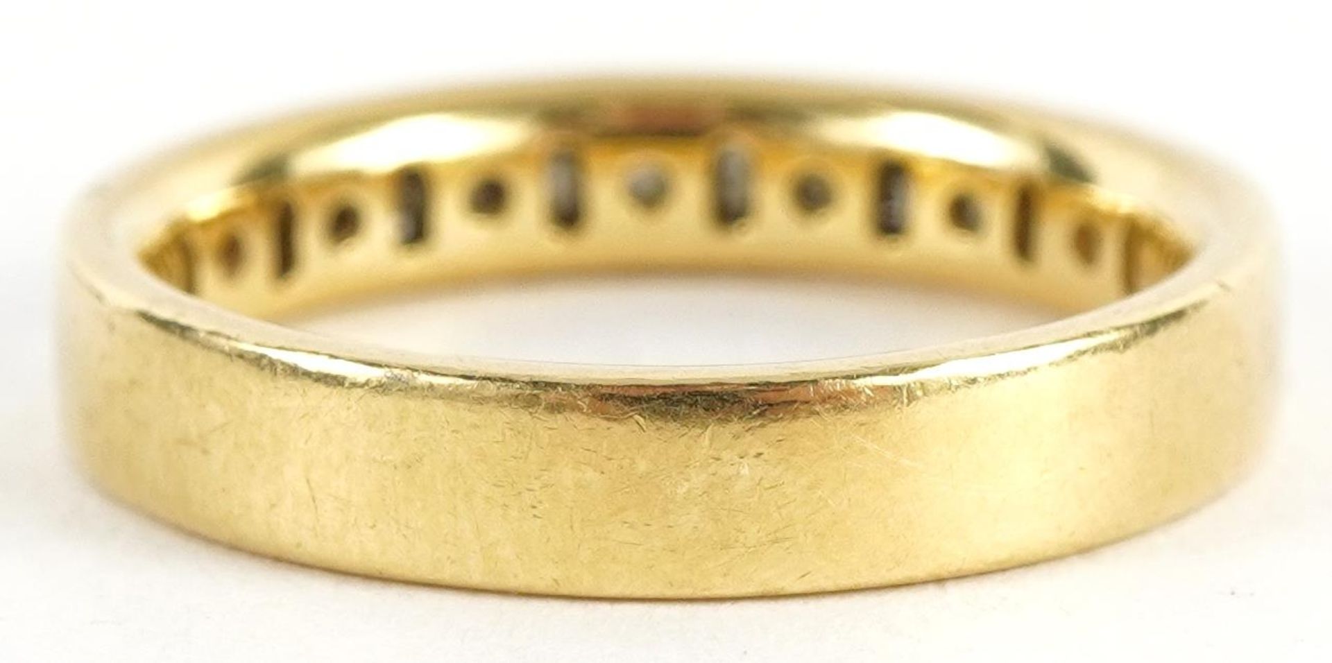 18ct gold diamond half eternity ring housed in a W Bruford tooled leather box, size L/M, 4.2g : - Bild 2 aus 4