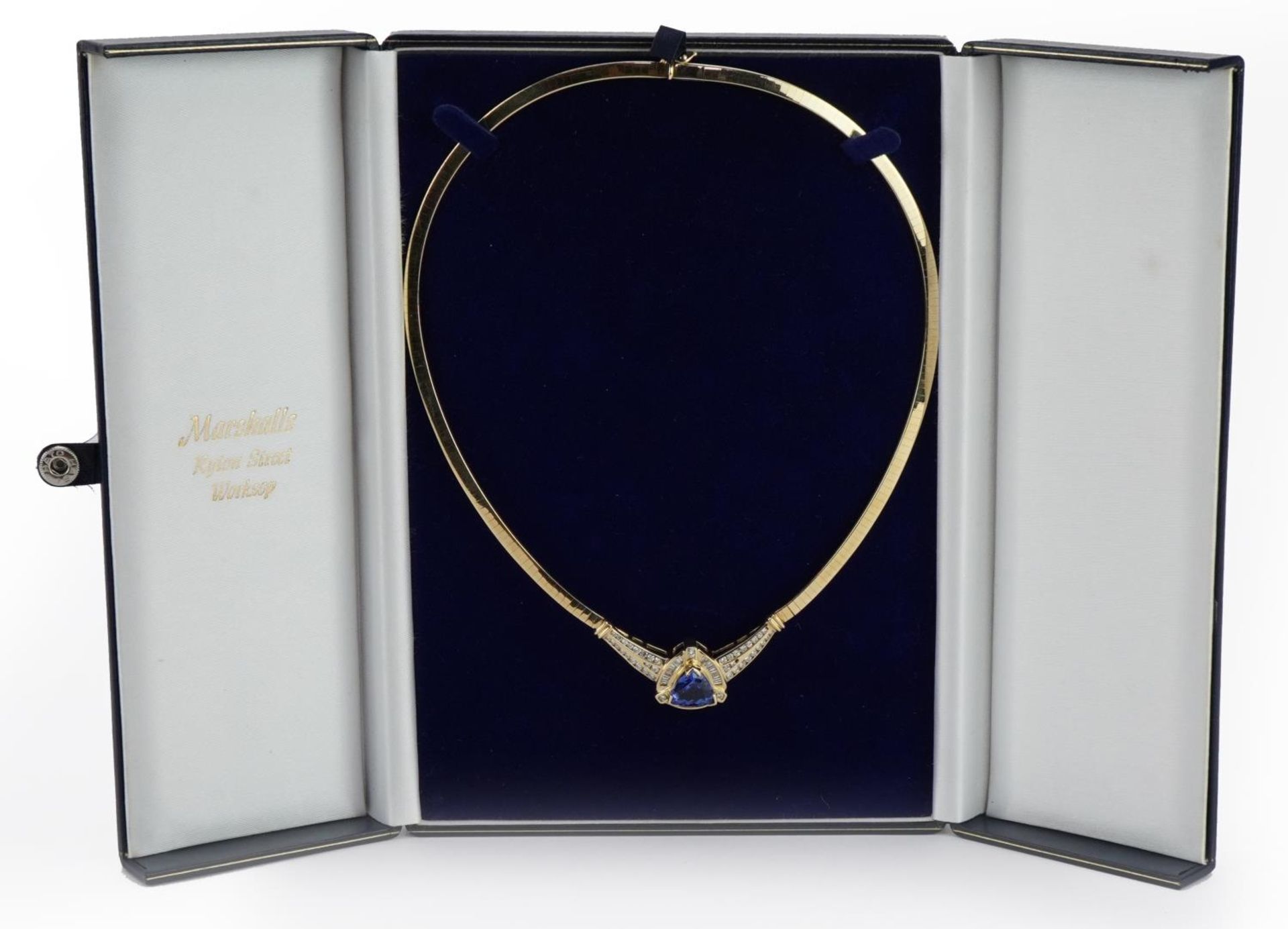 14k gold tanzanite and diamond snake link necklace, the tanzanite approximately 10.5mm x 10.7mm x - Image 5 of 6