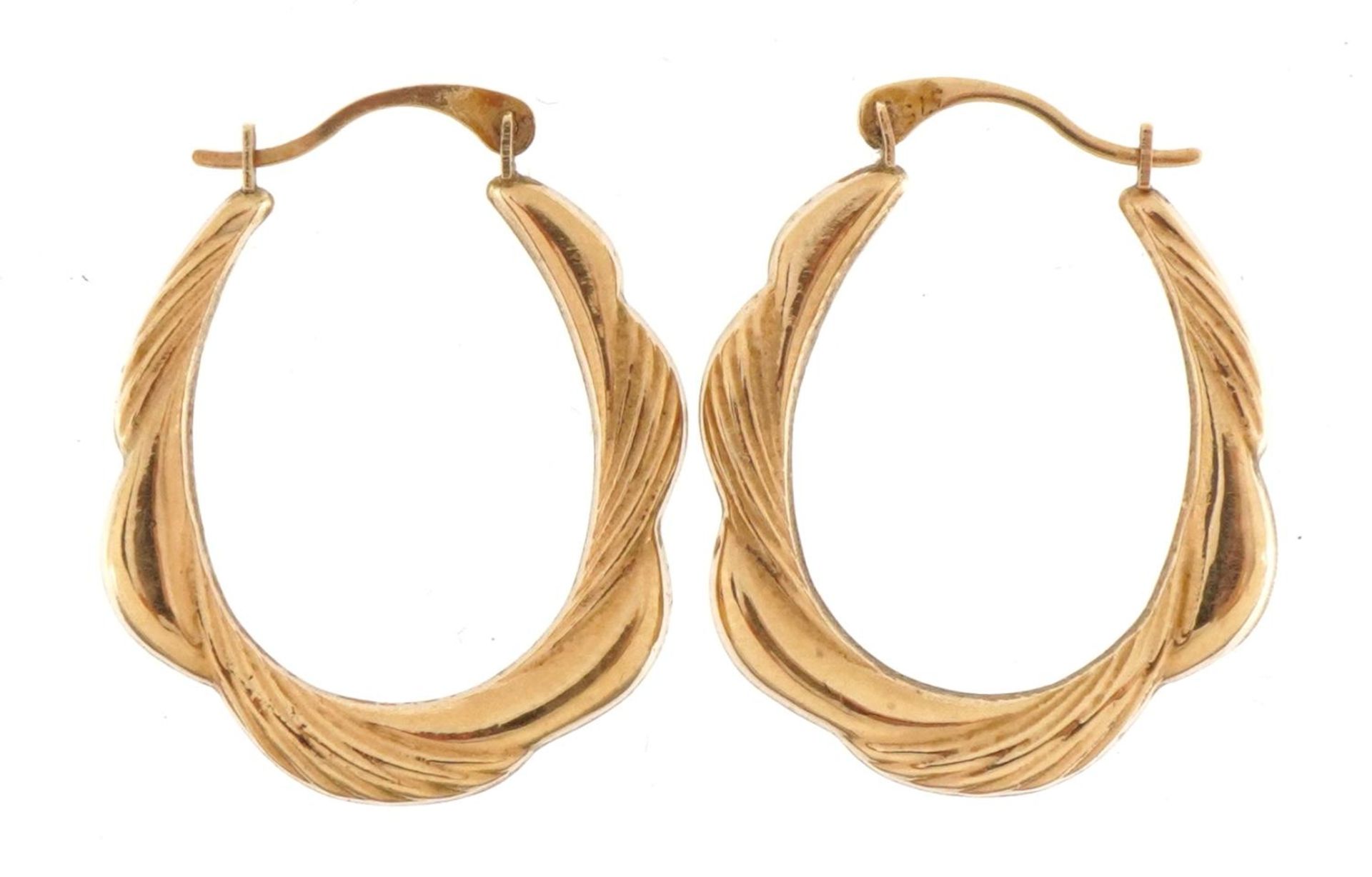 Pair of 9ct gold hoop earrings, 2.4cm high, 0.9g : For further information on this lot please - Image 2 of 3