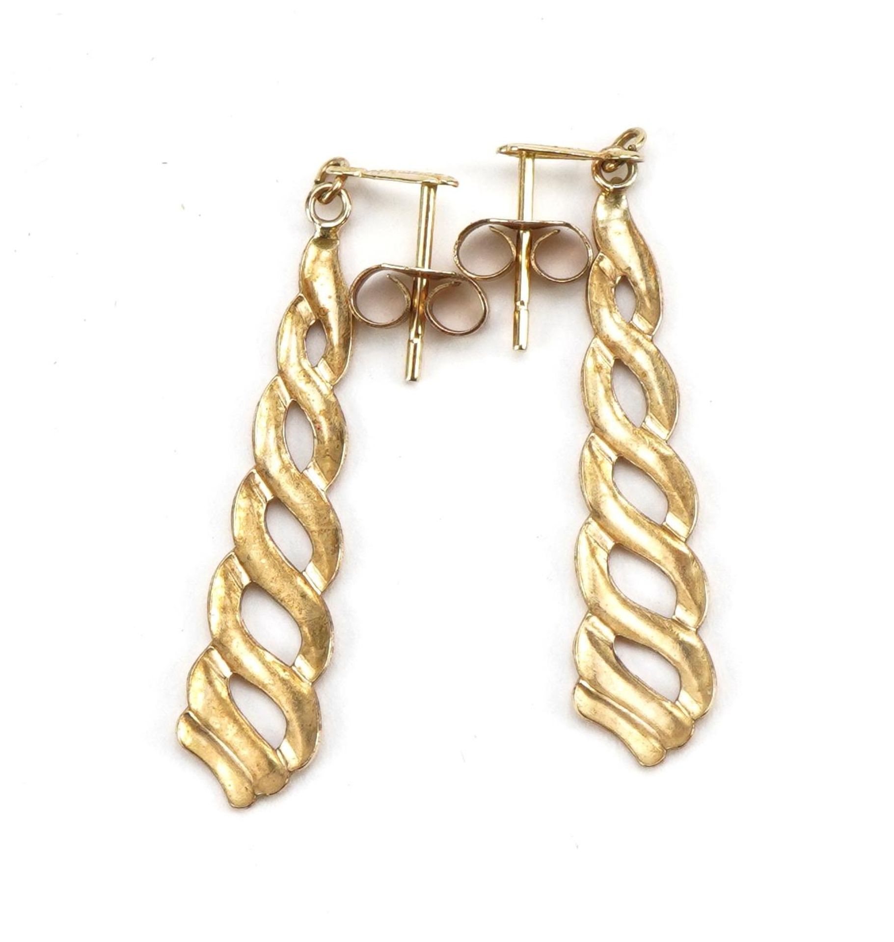 Pair of unmarked gold crossover drop earrings, 3.5cm high, 1.0g : For further information on this - Bild 2 aus 2