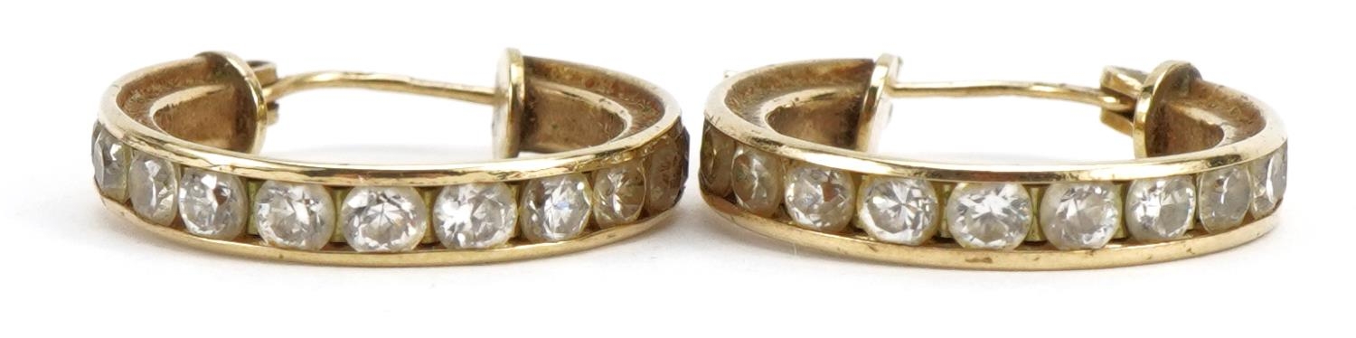 Pair of 9ct gold clear stone hoop earrings, 2.0cm in diameter, 3.3g : For further information on