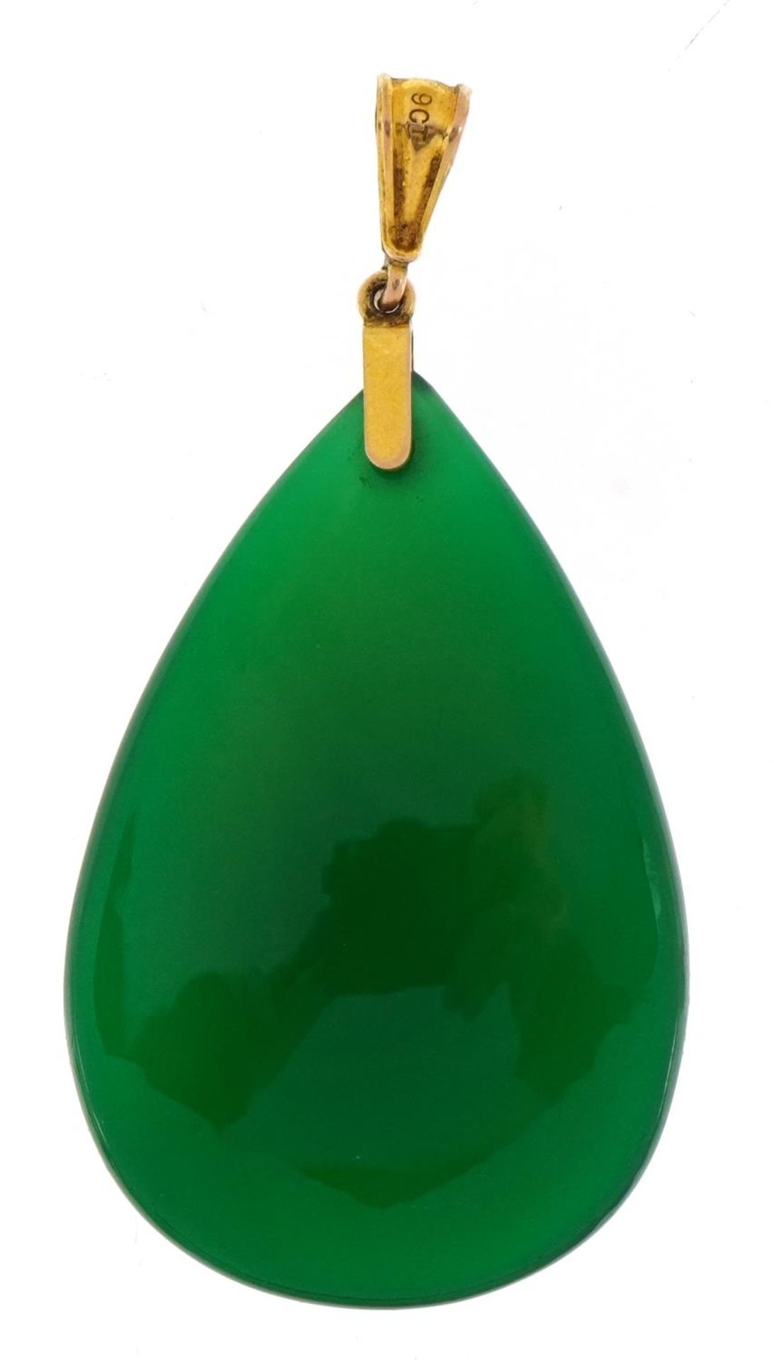 Large green stone tear drop pendant with 9ct gold suspension loop, 6.4cm high, 18.5g : For further - Image 3 of 4