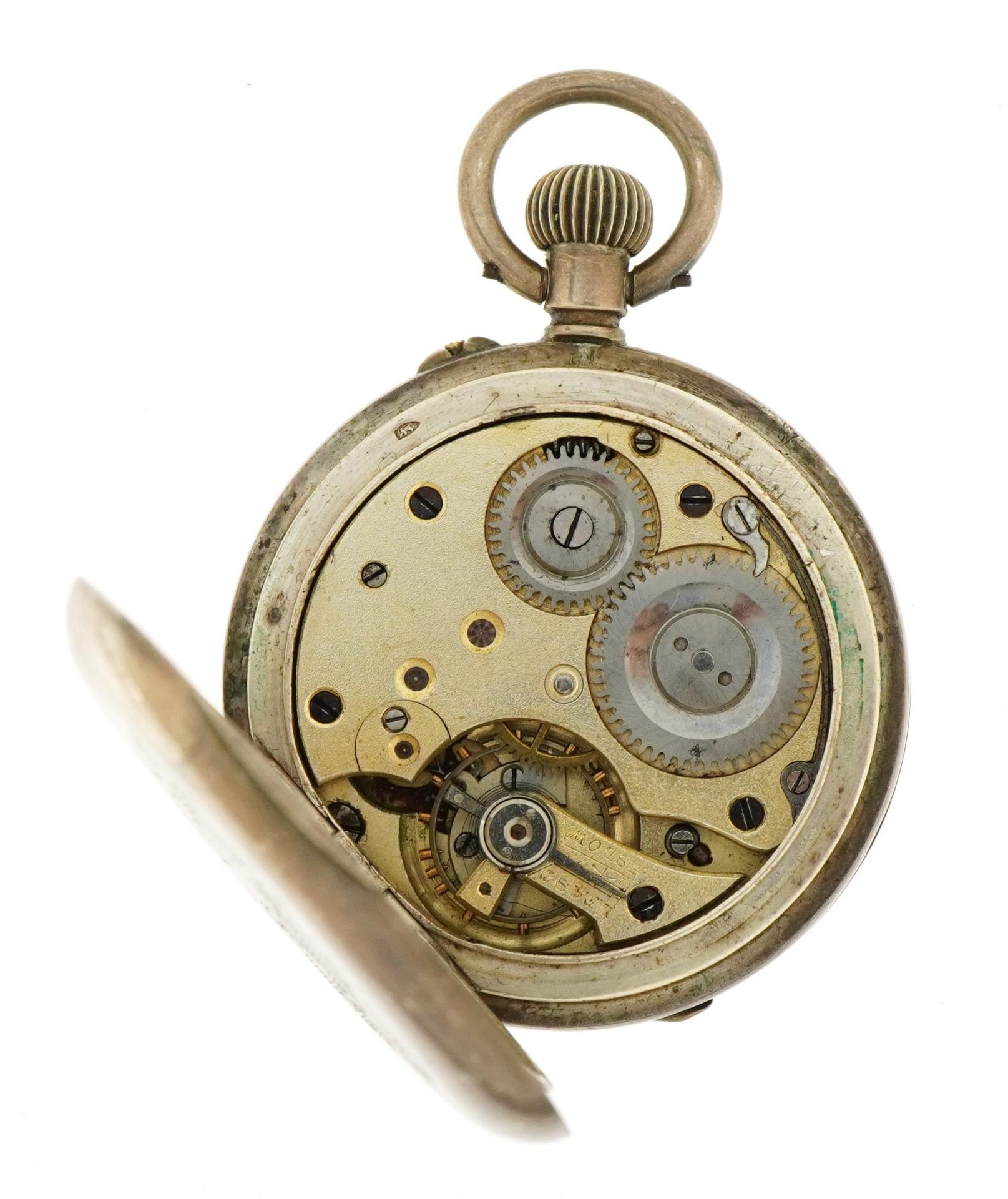 Ladies continental 935 grade silver half hunter pocket watch with enamelled dial, the case 36mm in - Image 4 of 5