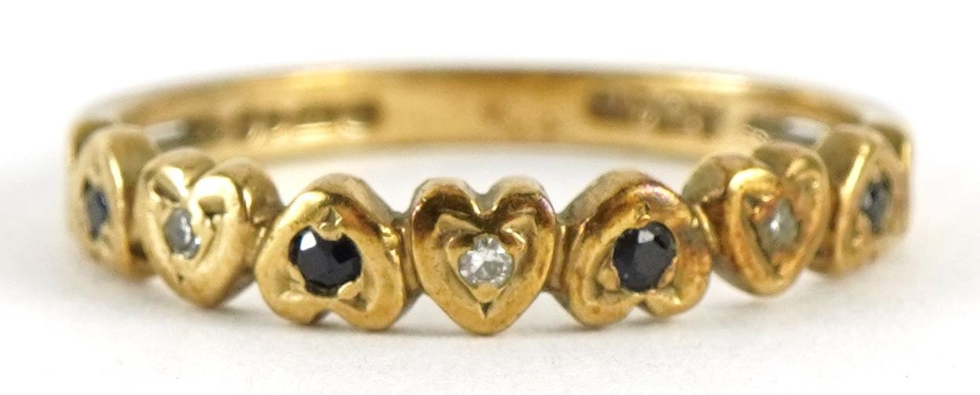 9ct gold diamond and sapphire seven stone love heart ring, size K/L, 1.6g : For further