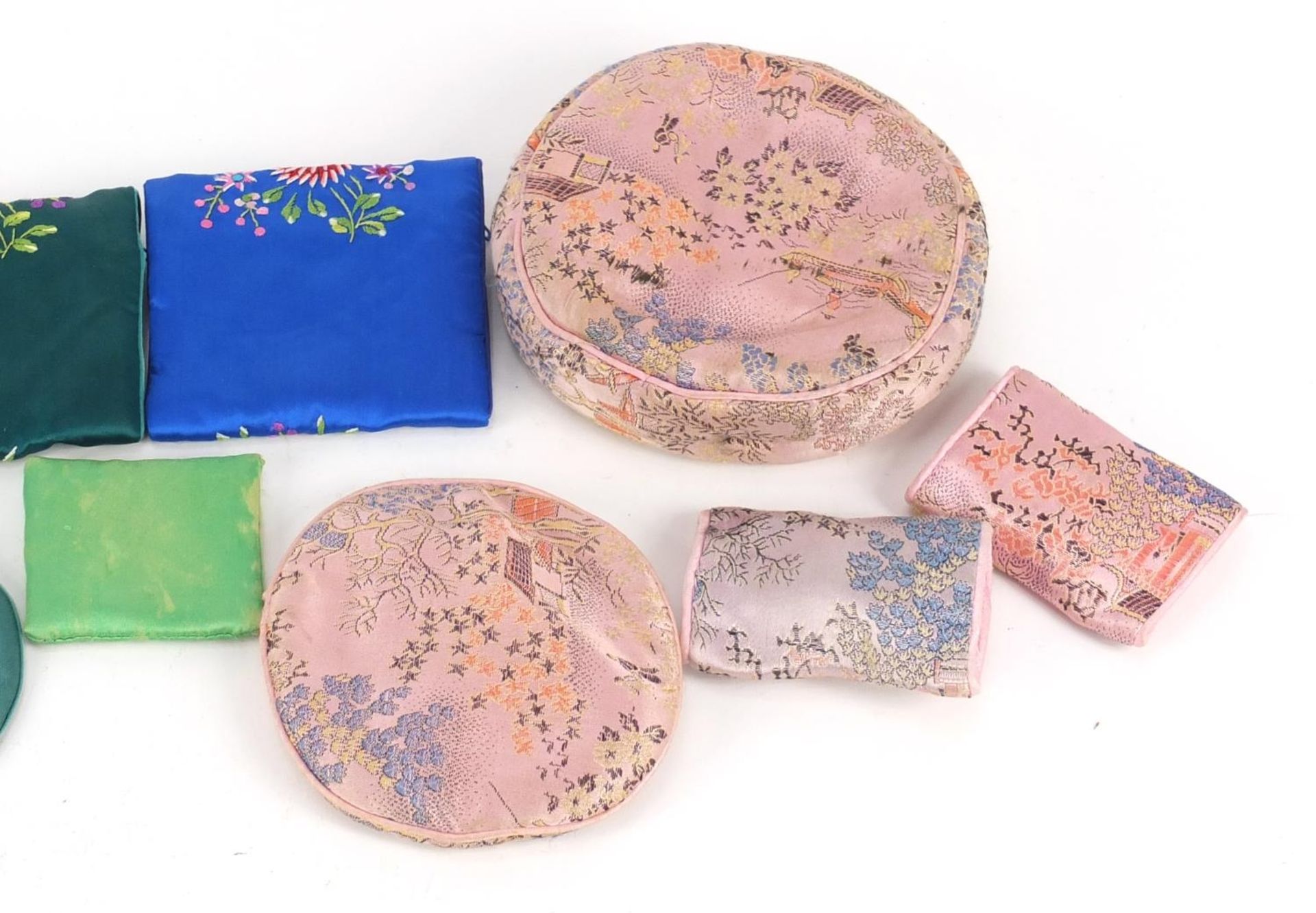 Nine Chinese jewellery cases including silk examples embroidered with flowers and butterflies : - Image 7 of 7