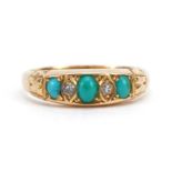 Edwardian 18ct gold cabochon turquoise and diamond five stone ring, Chester 1911, the largest