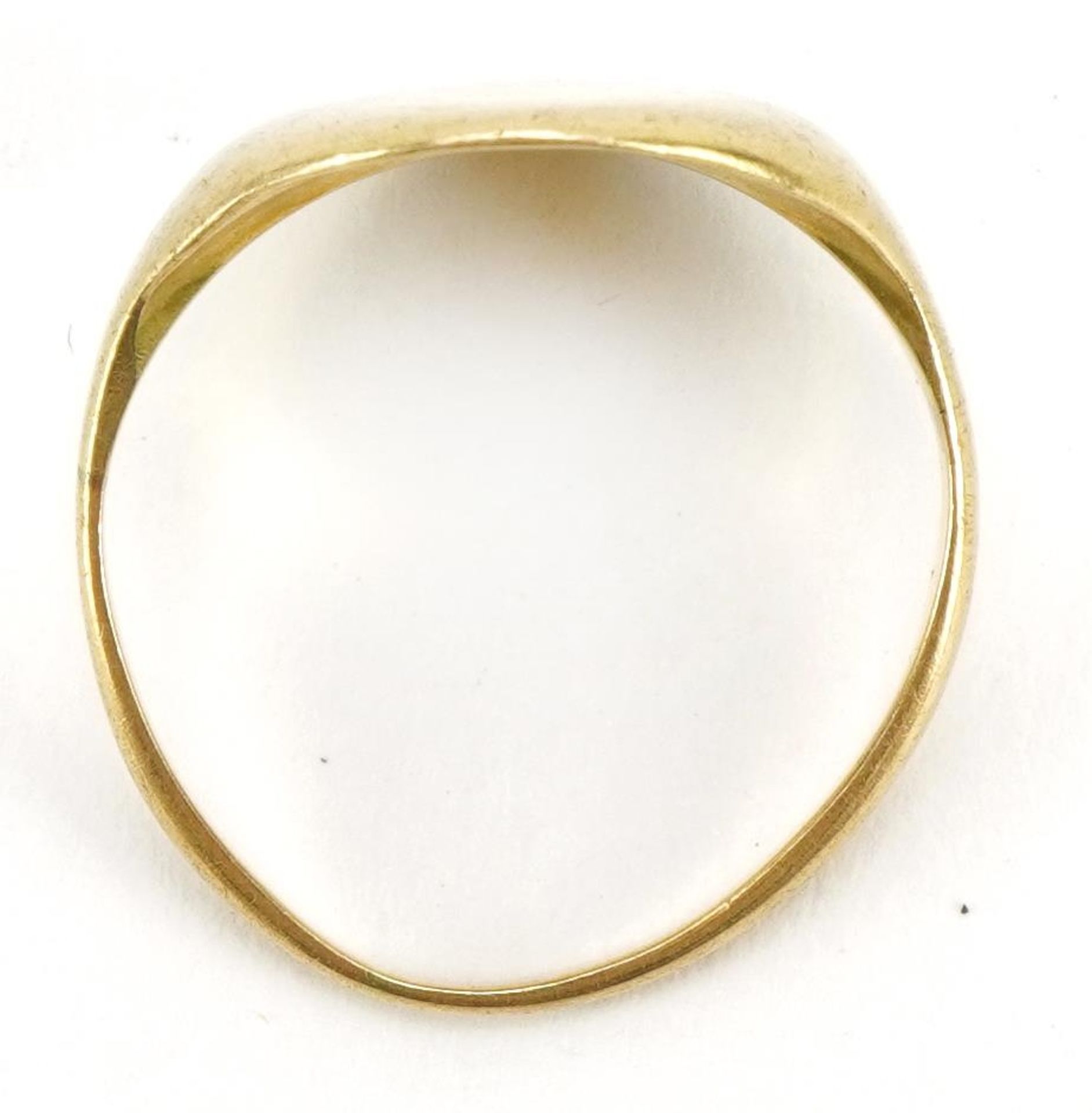 Unmarked gold signet ring, tests as 18ct, size Q, 6.4g : For further information on this lot - Image 3 of 3