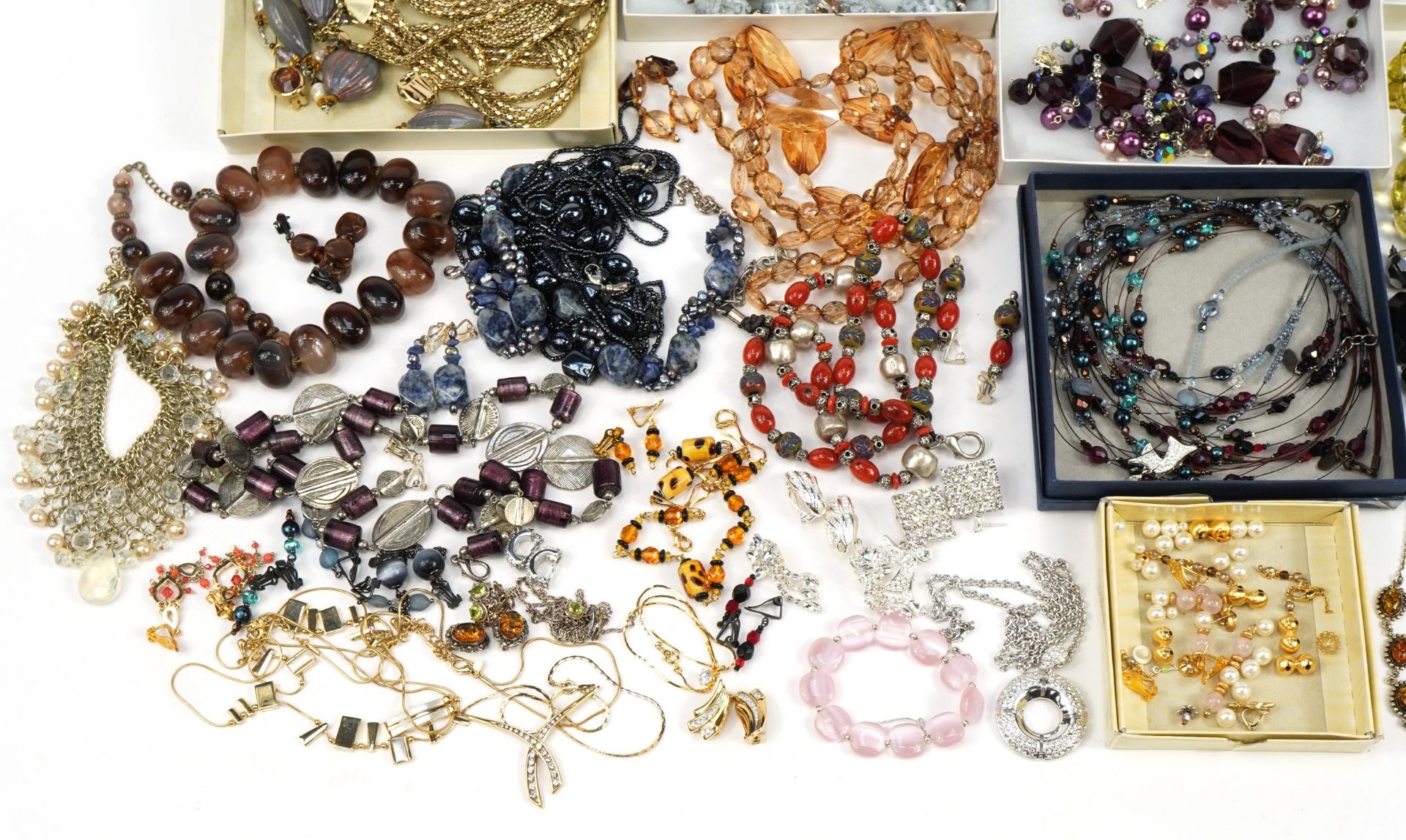 Large collection of vintage and later costume jewellery including silver and amber earrings, - Image 4 of 5