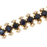 9ct gold sapphire and clear stone three row bracelet with safety chain, 11.2g : For further