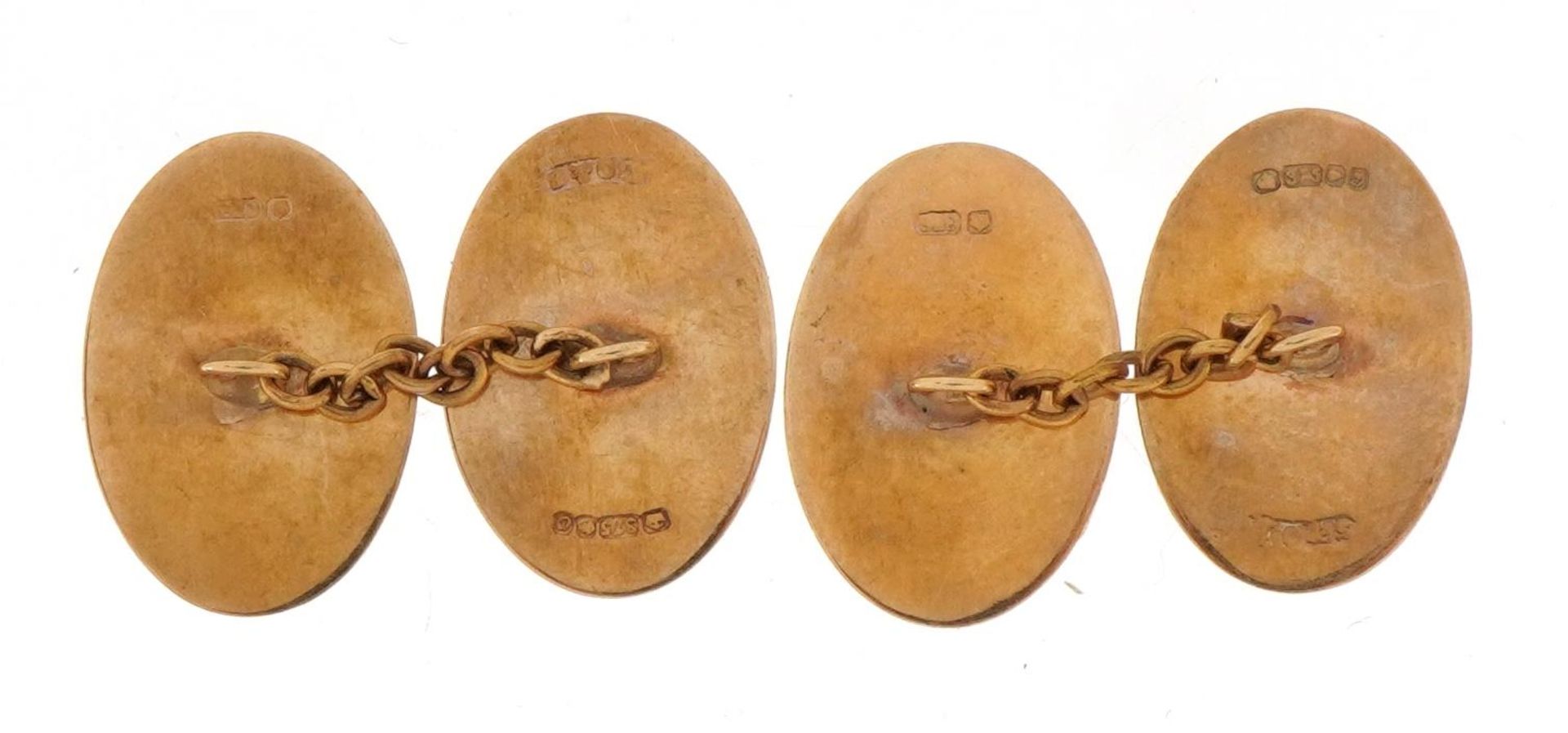 Pair of 9ct gold oval cufflinks with engraved initials, 1.8cm high, 3.8g : For further information - Bild 2 aus 4