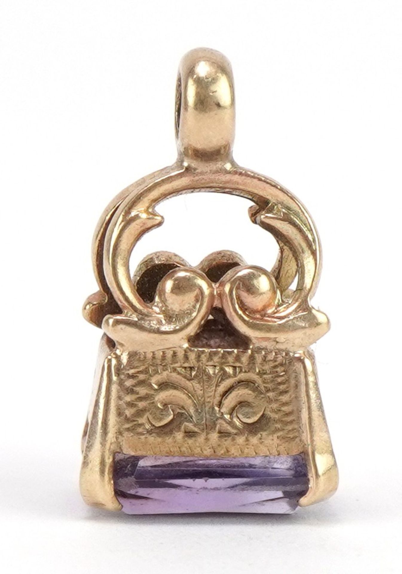 9ct gold amethyst seal fob, 1.9cm high, 2.5g : For further information on this lot please contact