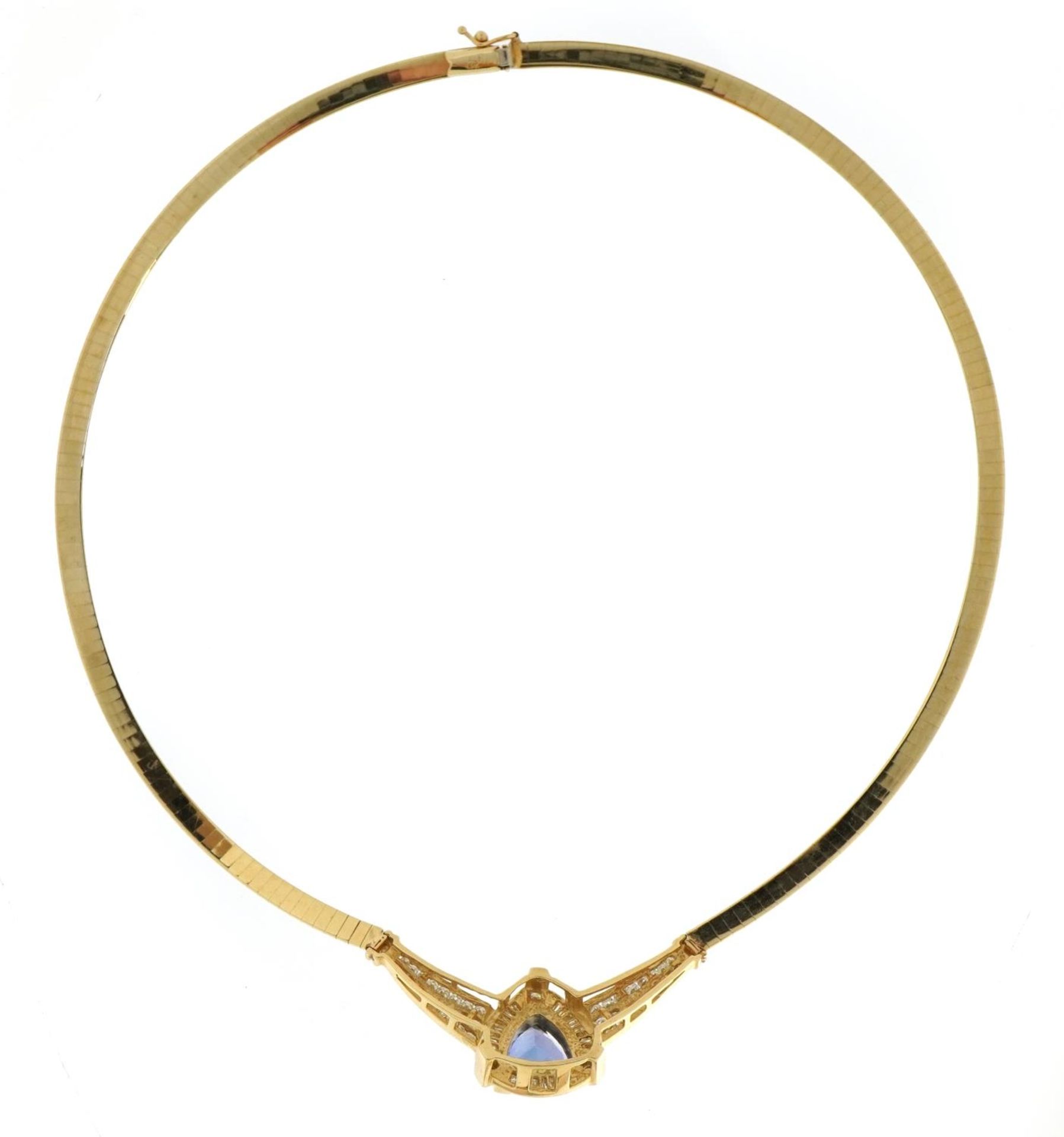 14k gold tanzanite and diamond snake link necklace, the tanzanite approximately 10.5mm x 10.7mm x - Image 3 of 6