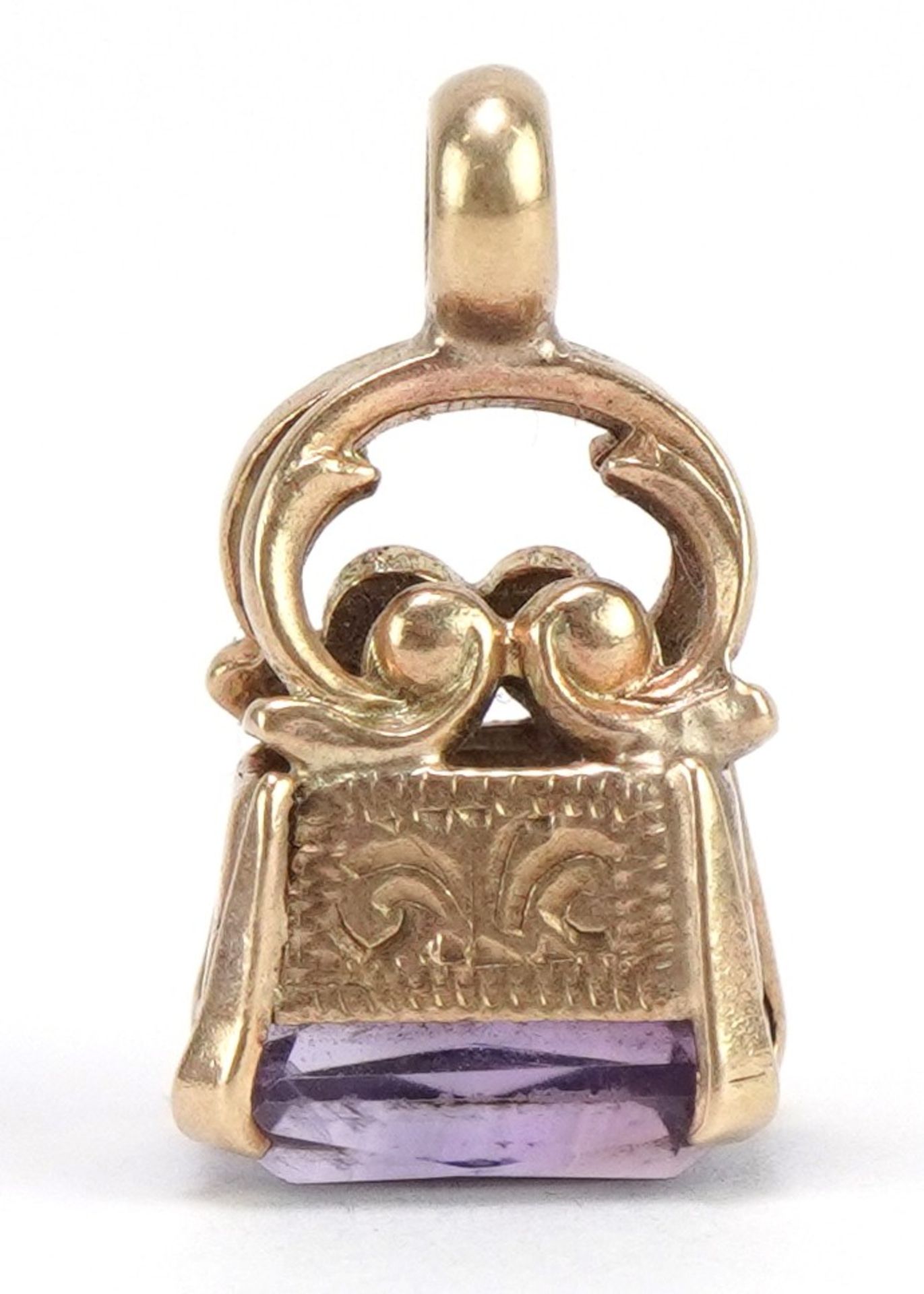 9ct gold amethyst seal fob, 1.9cm high, 2.5g : For further information on this lot please contact - Image 2 of 3