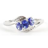 9ct white gold tanzanite and diamond ring, size R, 2.3g : For further information on this lot please