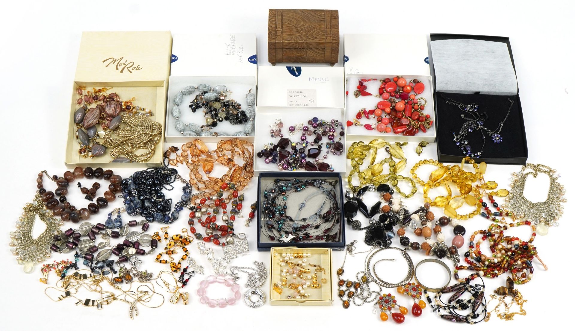 Large collection of vintage and later costume jewellery including silver and amber earrings,