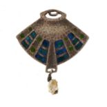 William Hair Haseler for Liberty & Co, Arts & Crafts silver and enamel pendant with pearl drop, 3.